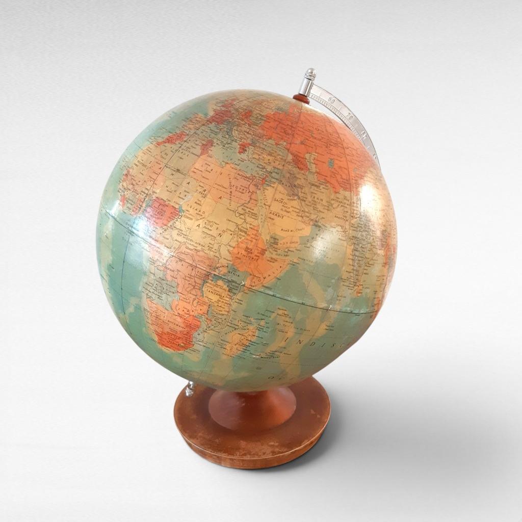 Vintage Räth kartonnen papieren wereldbol, DDR 1975, H45D35, Huis en Inrichting, Woonaccessoires | Wereldbollen, Ophalen of Verzenden