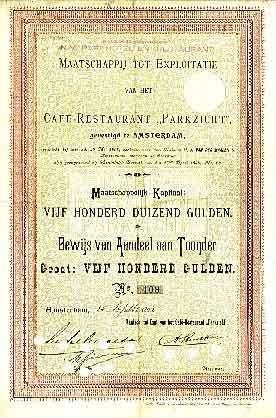 Parkzicht, Postzegels en Munten, Aandelen en Waardepapieren, Ophalen of Verzenden, Voor 1920, Aandeel