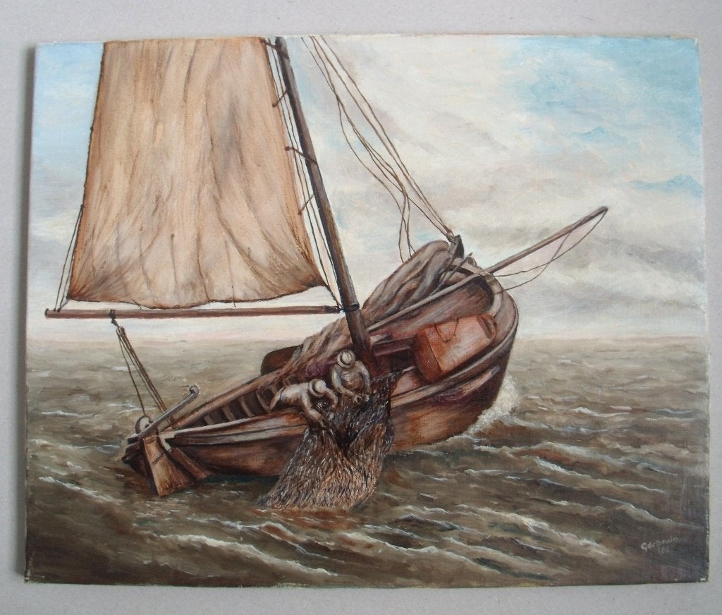 G. de Bruijn - (?) - Netten binnenhalen - olieverf op doek, Antiek en Kunst, Ophalen of Verzenden
