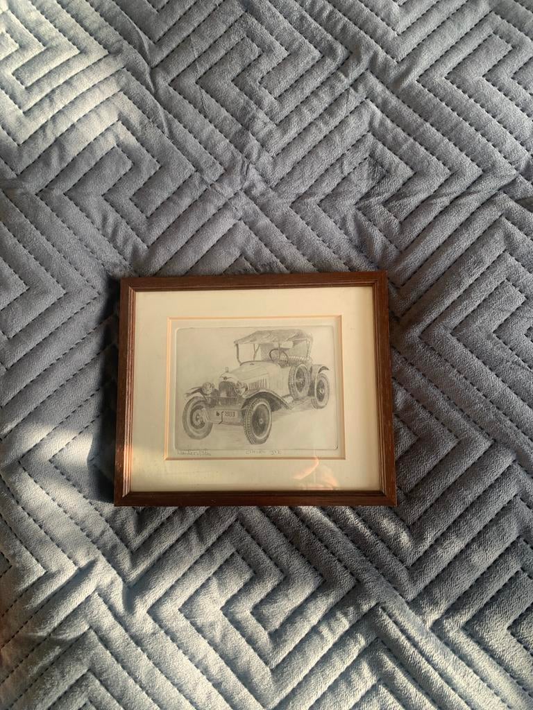 Citroen 1922 Ingelijste potloodtekening, gesigneerd, Antiek en Kunst, Kunst | Tekeningen en Foto's, Ophalen of Verzenden