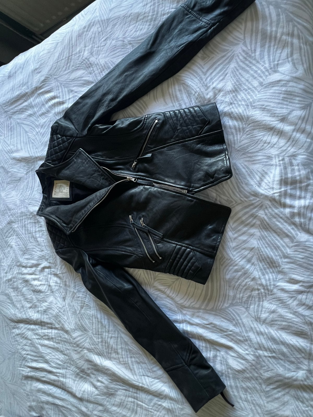 Esprit donkerblauw 100% schaaps Leren Bikerjack - Maat S, Ophalen of Verzenden, Zo goed als nieuw, Maat 36 (S), Zwart