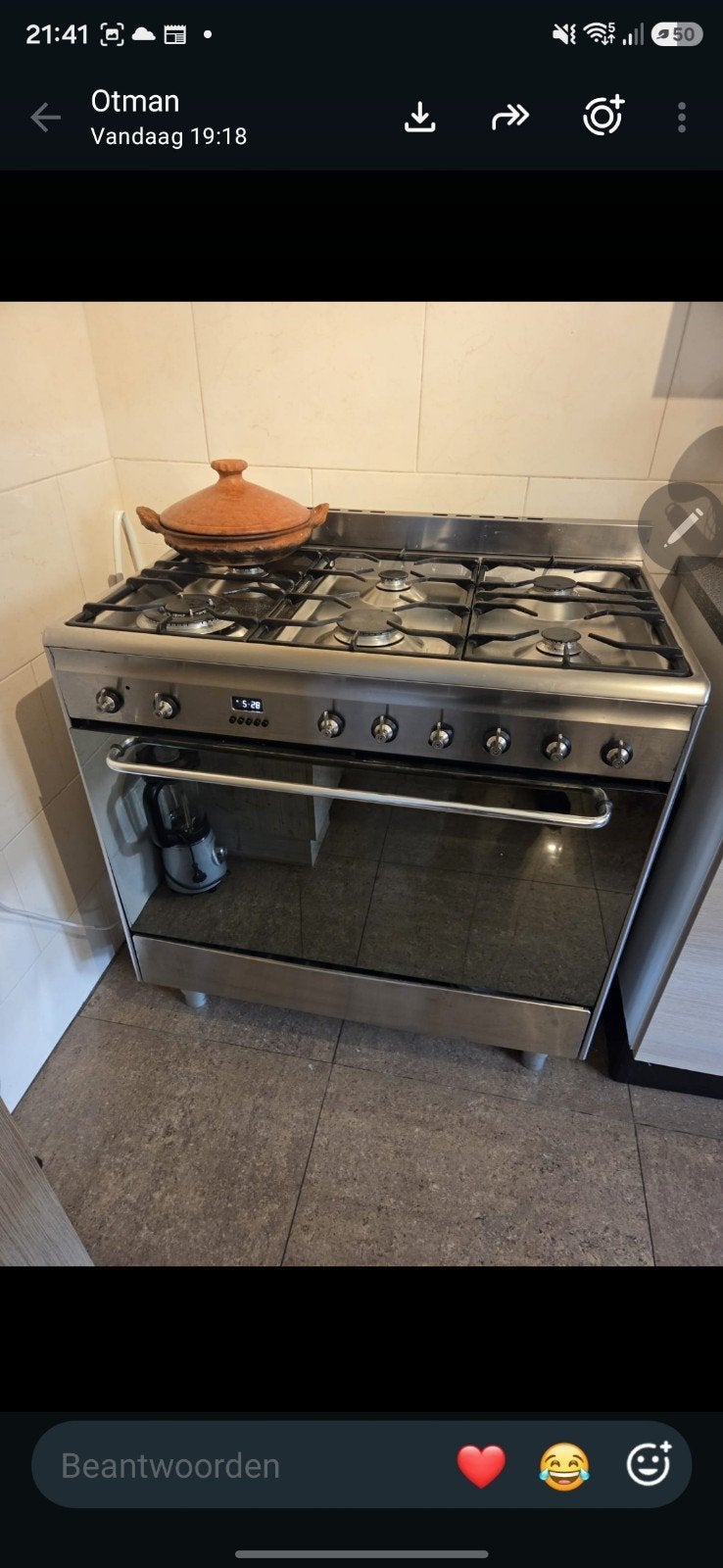 Vrijstaand gasfornuis met oven - RVS, Witgoed en Apparatuur, Gebruikt, Hete lucht, 60 cm of meer, Gas
