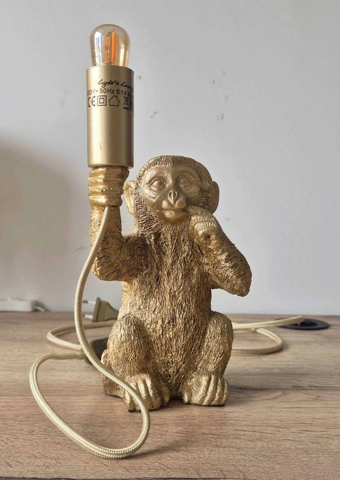 Gouden Apenlamp - Tafellamp met E14 Fitting, Ophalen, Kunststof, Overige merken, Goud