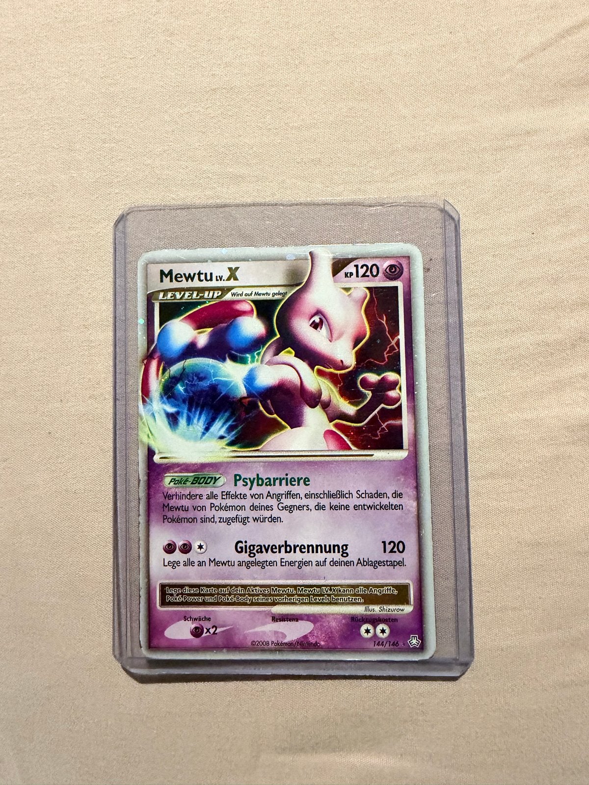 Mewtwo LV.X Pokémon kaart (Duits), Ophalen of Verzenden, Gebruikt, Losse kaart, Foil