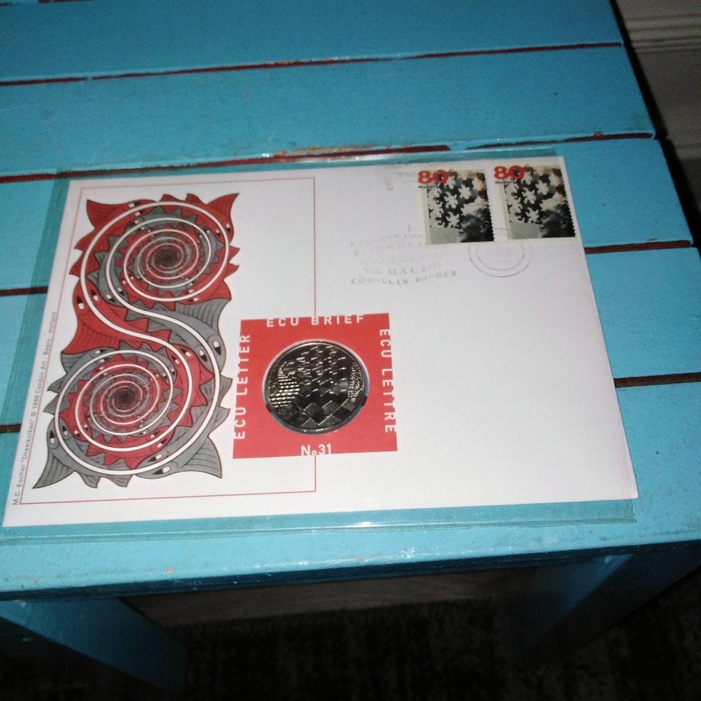 Nederlandse ECU-brief nummer 31– ECU-brief M.C. Escher, Ophalen, Koningin Beatrix, Euro's, Losse munt