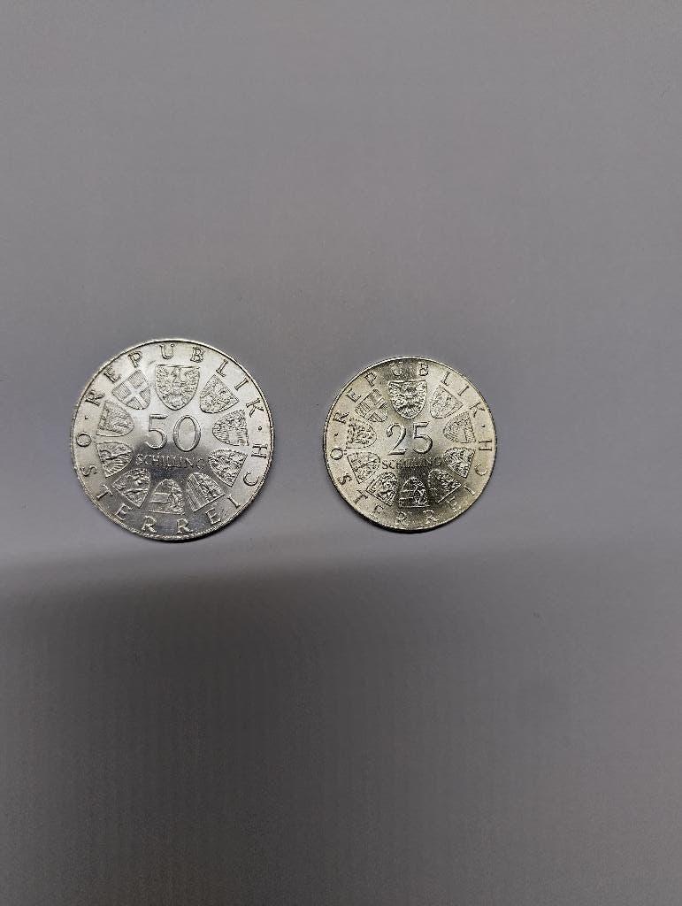 2 zilveren munten Oostenrijk - 25 en 50 Shilling, Ophalen of Verzenden, Oostenrijk, Setje, Zilver