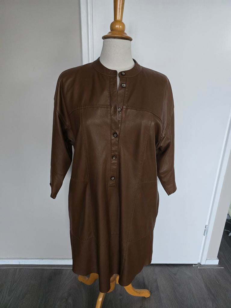 SET leren jurk 38/40, Kleding | Dames, Jurken, Maat 38/40 (M), Bruin, Ophalen of Verzenden, Zo goed als nieuw