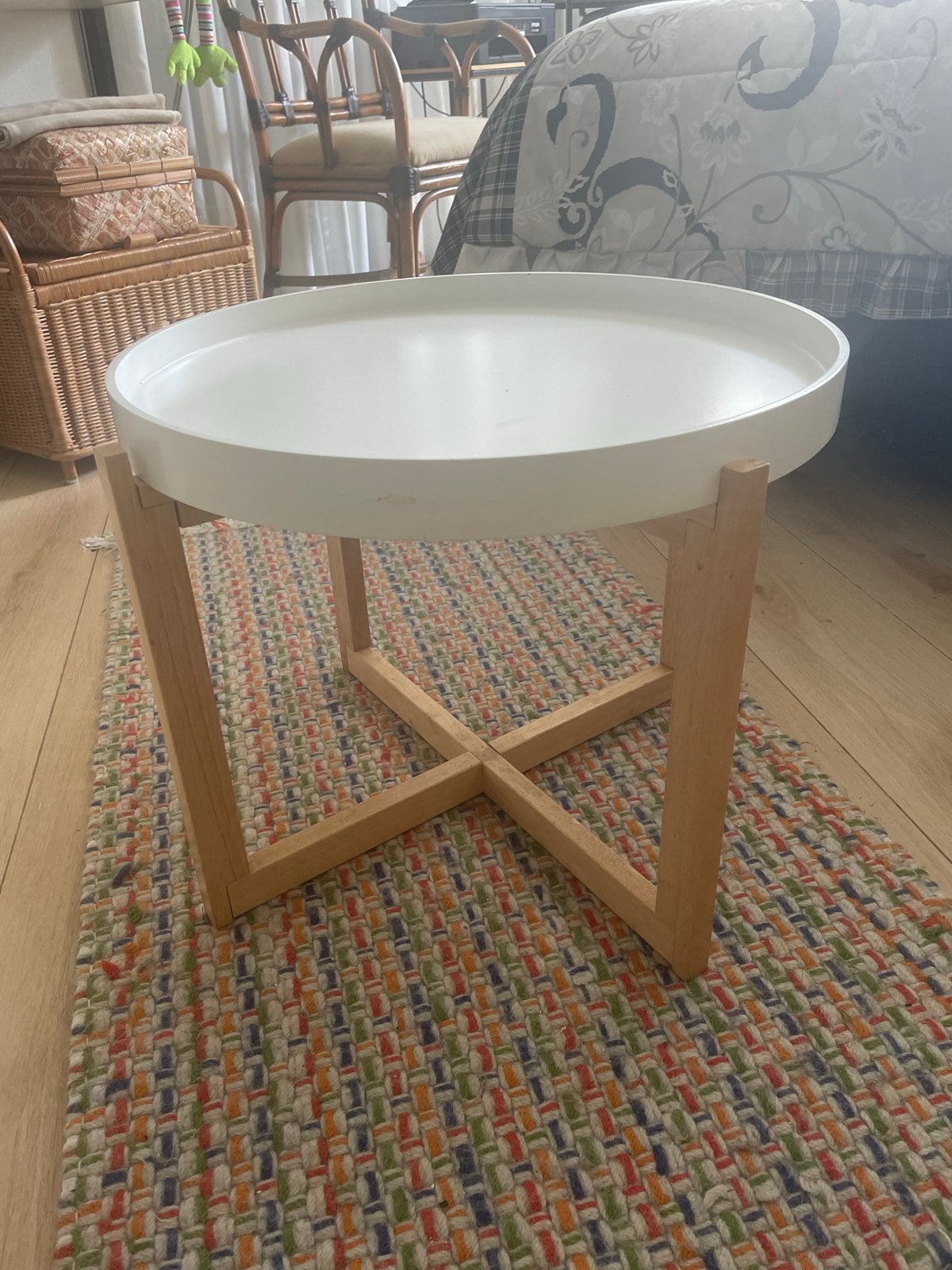 Ronde houten bijzettafel - Ø50cm, hoogte 40cm, Minder dan 45 cm, Gebruikt, Rond, Ophalen of Verzenden
