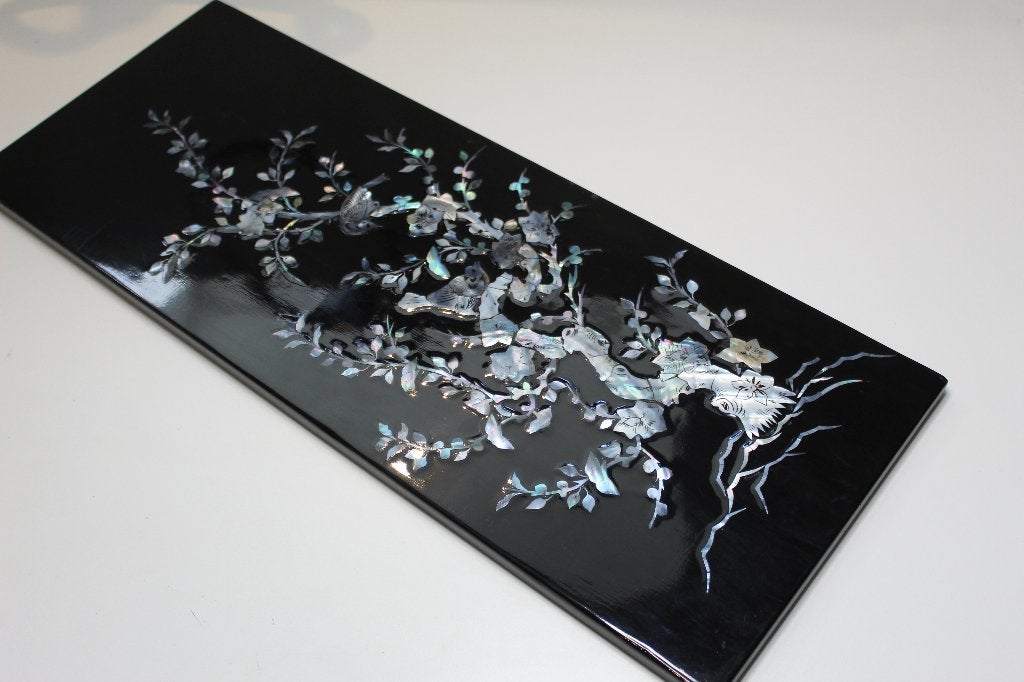 Chinees zwart gelakt paneel met parelmoer , chinoiserie, Ophalen of Verzenden