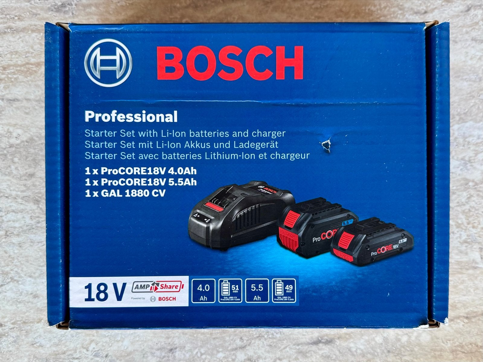 Bosch Starterset: 18V ProCORE 4.0Ah accu + GAL 1880 CV lader, Ophalen of Verzenden, Nieuw