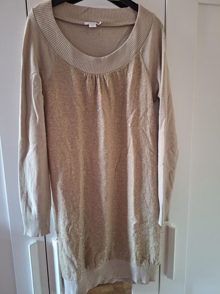 Marella jurk met pailletten M, Ophalen of Verzenden, Zo goed als nieuw, Maat 38/40 (M), Beige