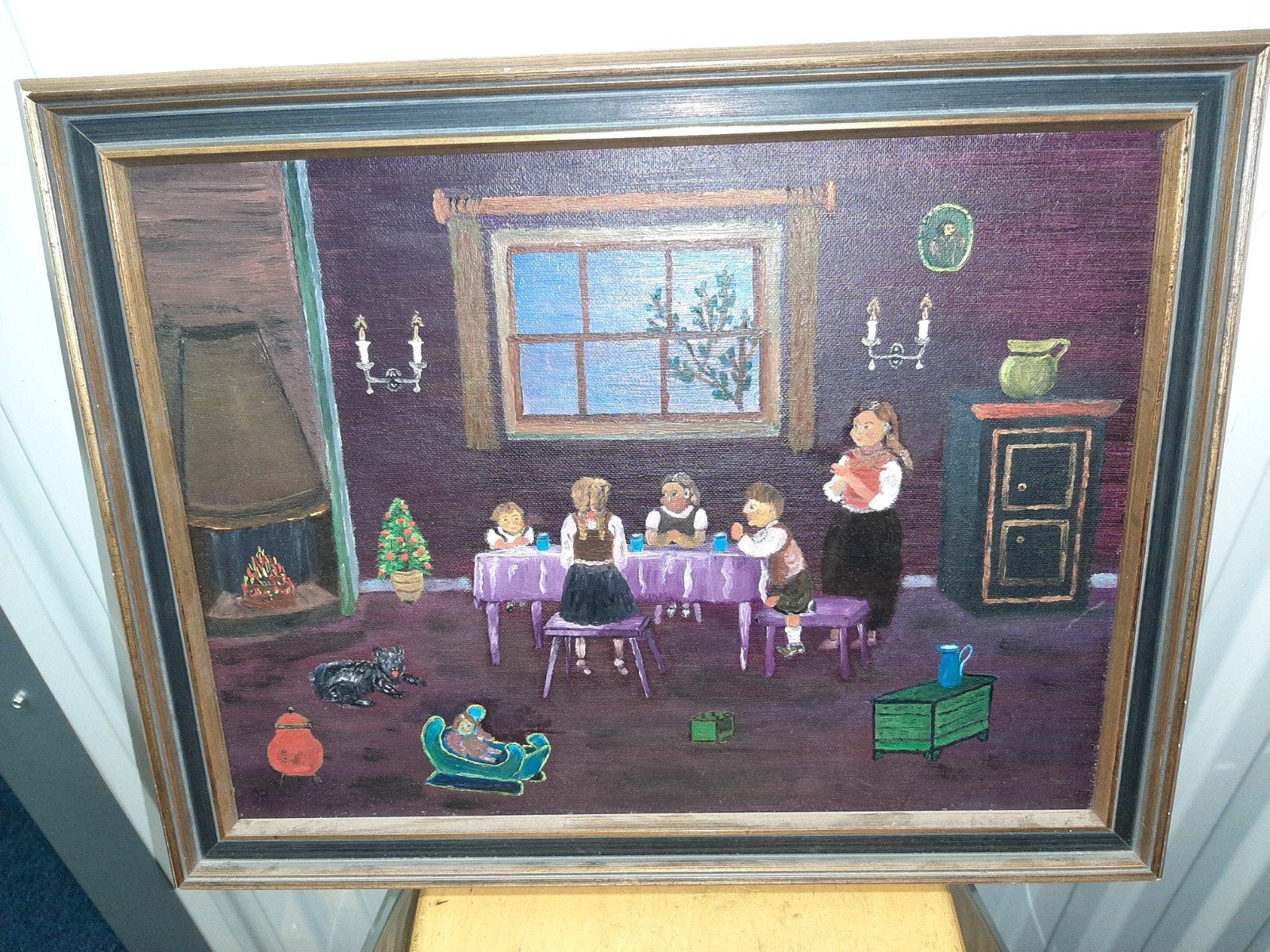 Schilderij 'Kinderen aan tafel' - Olieverf op doek, Ophalen, Handgeschilderd, Doek, Portret of Personen
