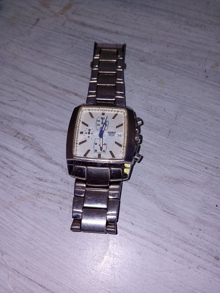 Casio Edifice EF-509 Chronograaf Horloge – Vierkant / Zilver, Sieraden, Tassen en Uiterlijk, Ophalen, Gebruikt, Polshorloge, Zilver