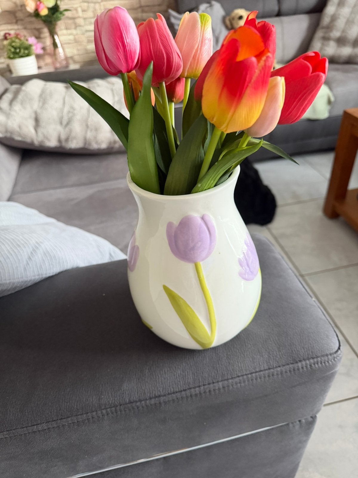 Mooie vaas mt tulp erop en 8 tulpen, Ophalen of Verzenden, Zo goed als nieuw