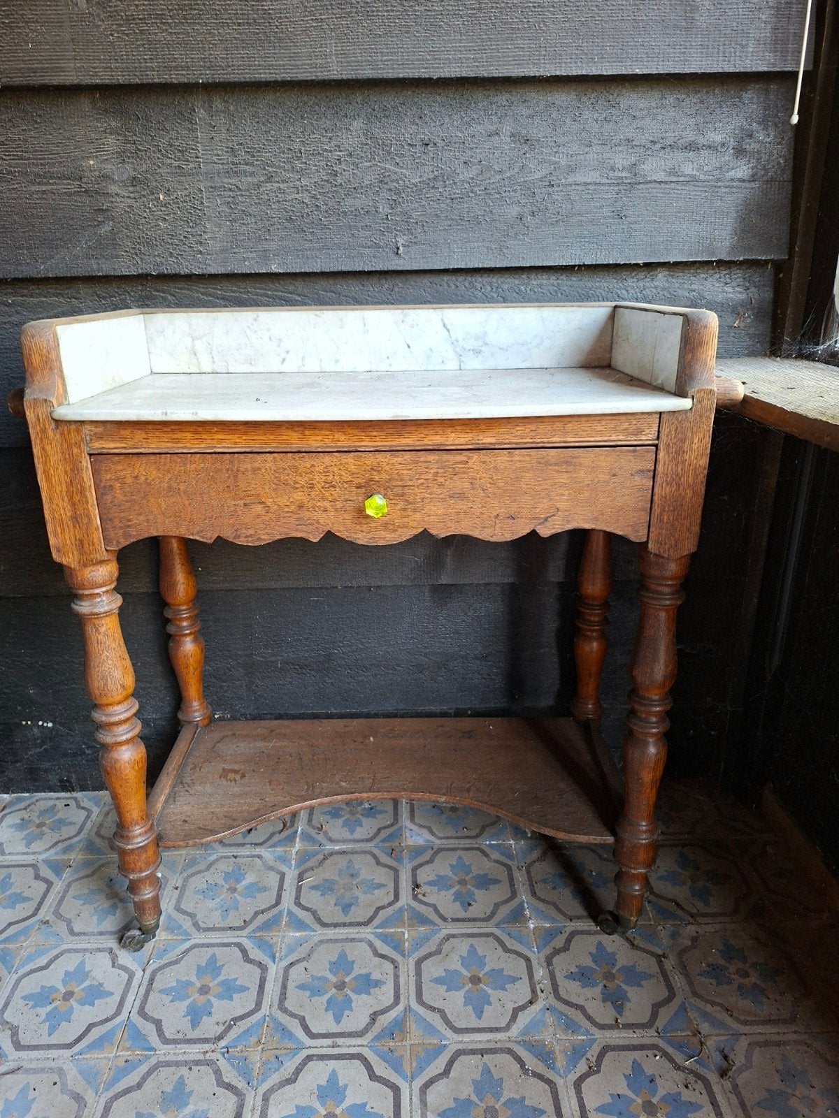 Antieke kaptafel met marmeren blad en lade, Ophalen