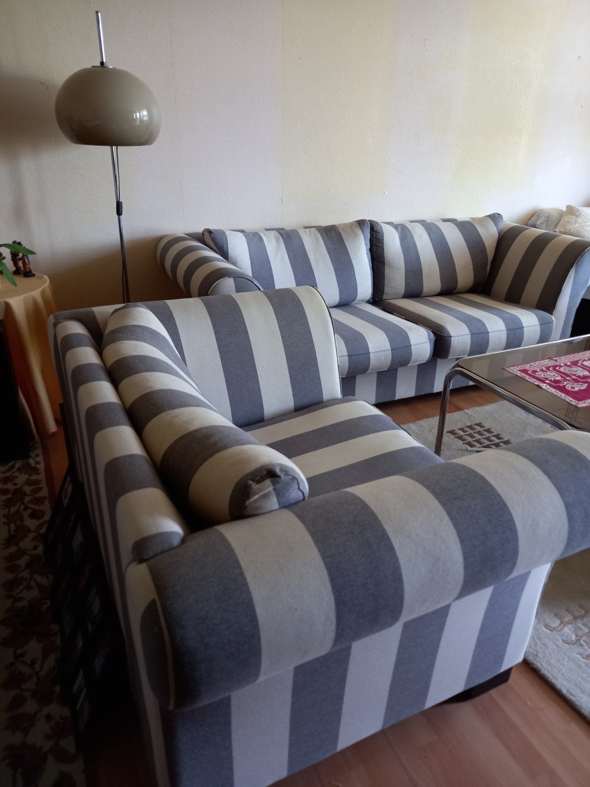 Grijs gestreepte 3 zits en xxl fauteuil, Huis en Inrichting, Ophalen, Gebruikt