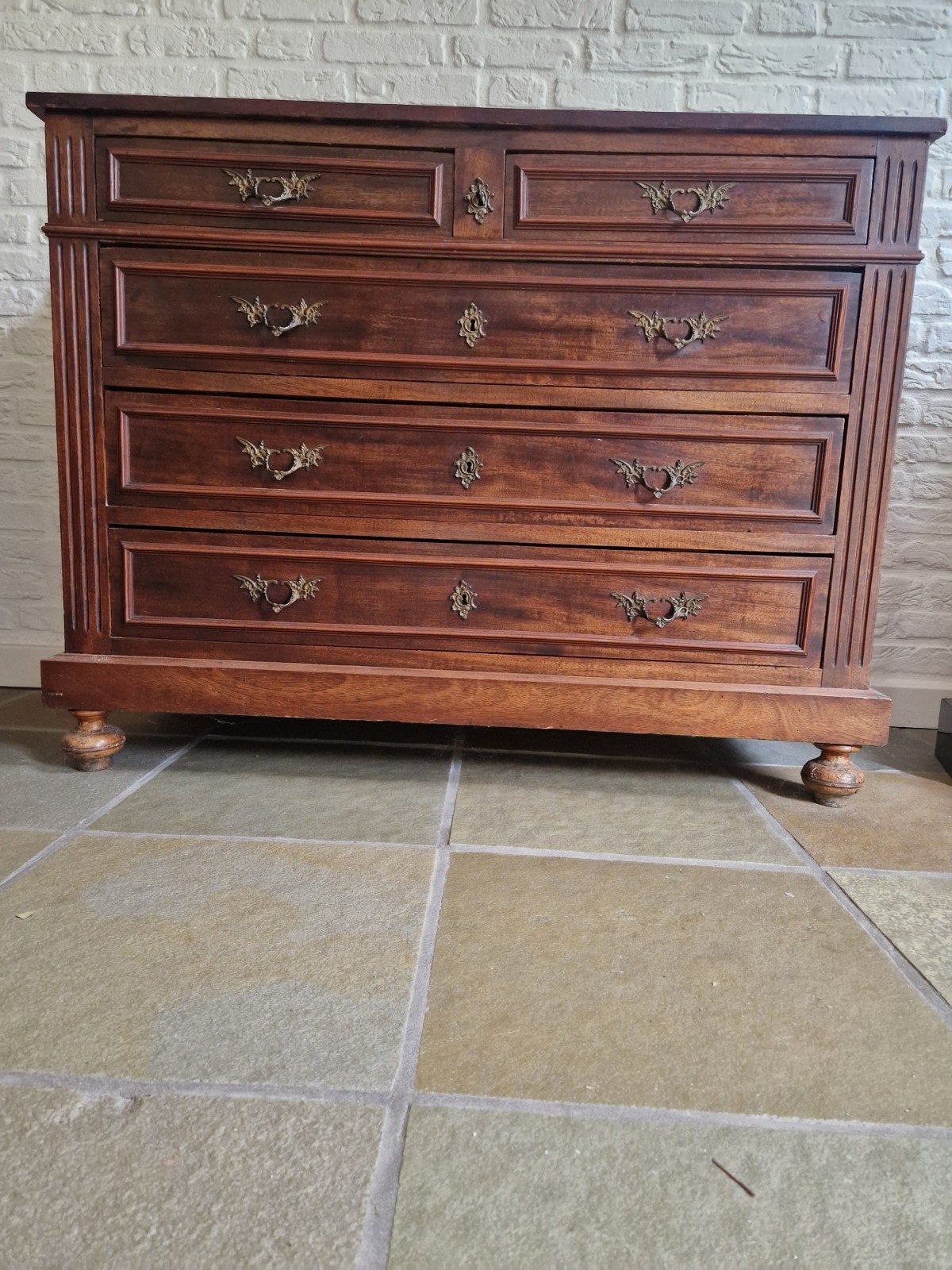 Antiek eiken of mahoniehouten commode of ladekastje, Ophalen, Gebruikt, 50 tot 100 cm, 3 of 4 laden
