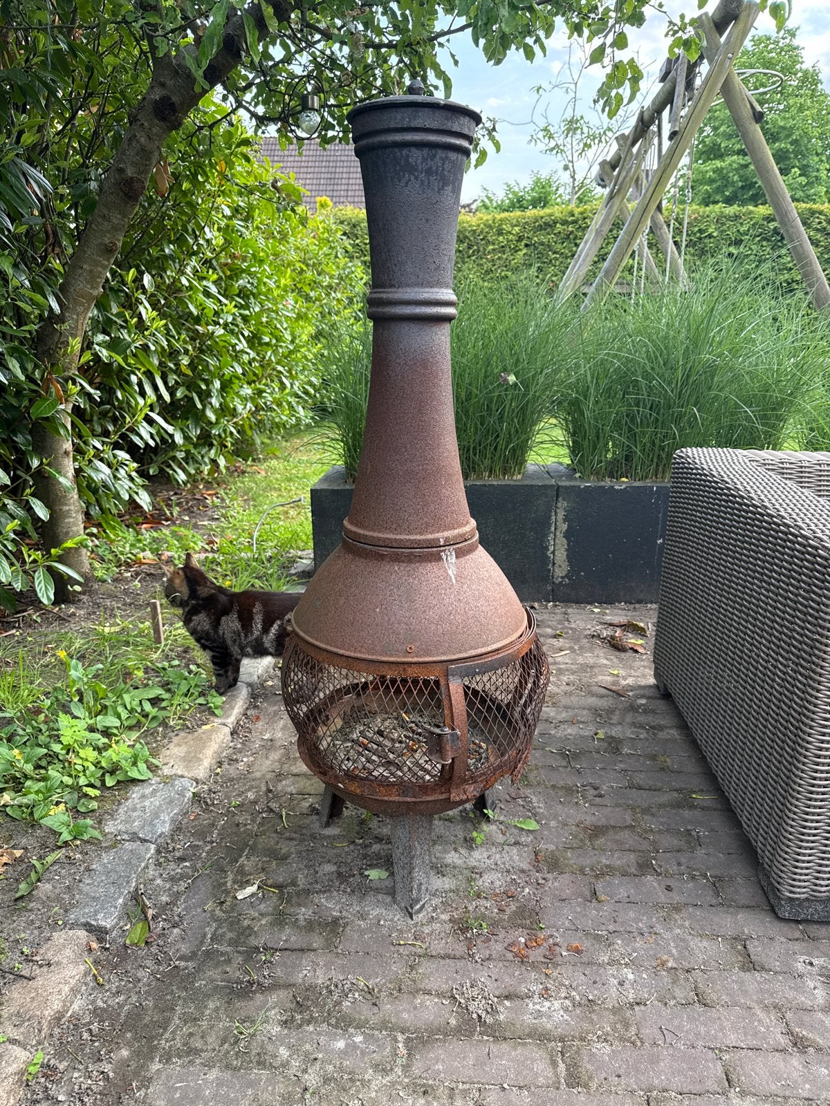 Buitenkachel vuurkorf van ijzer, Tuin en Terras, Vuurkorven, Ophalen, Gebruikt, Vuurton