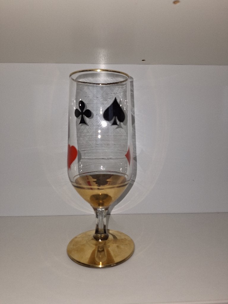 Oud Bier Glas Met Kaartmotief, Verzamelen, Ophalen, Gebruikt, Bierglas