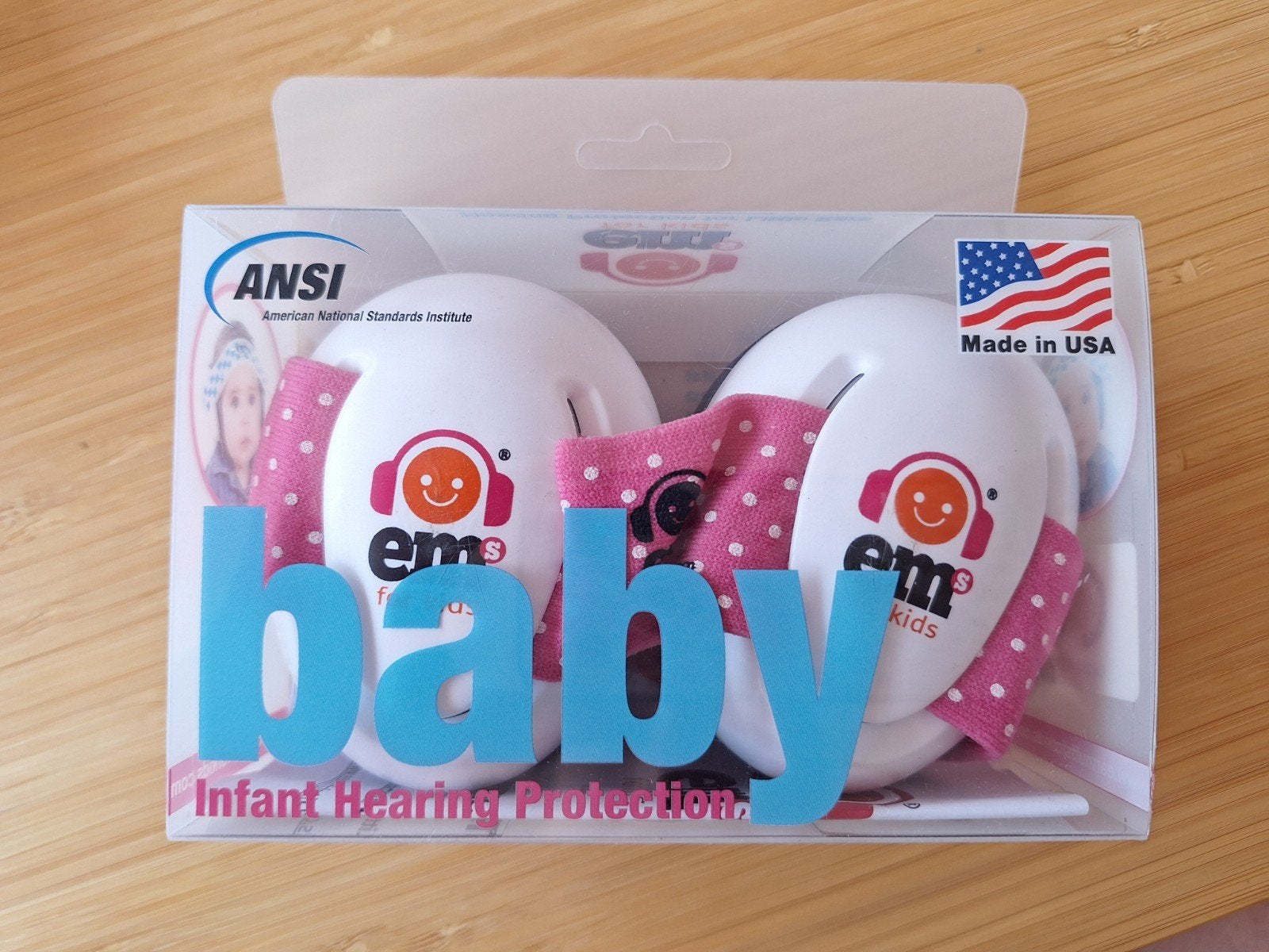 Gehoorbescherming baby EM's for kids - roze/wit, Haarband, Ophalen of Verzenden, Zo goed als nieuw, Klittenbandsluiting