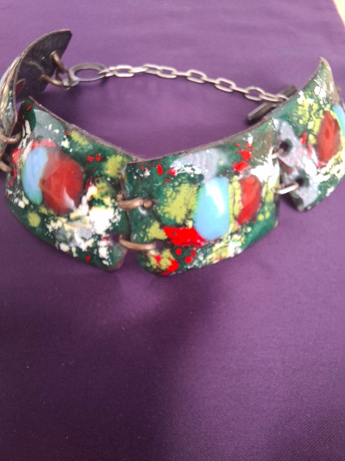 Spaanse vintage koperen fuego armband met emaille, Ophalen, Gebruikt, Koper