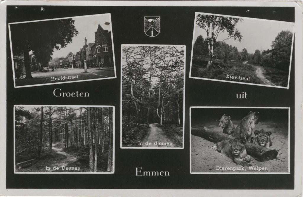 Emmen Groeten uit 5 luik, Verzenden, 1940 tot 1960, Gelopen, Drenthe