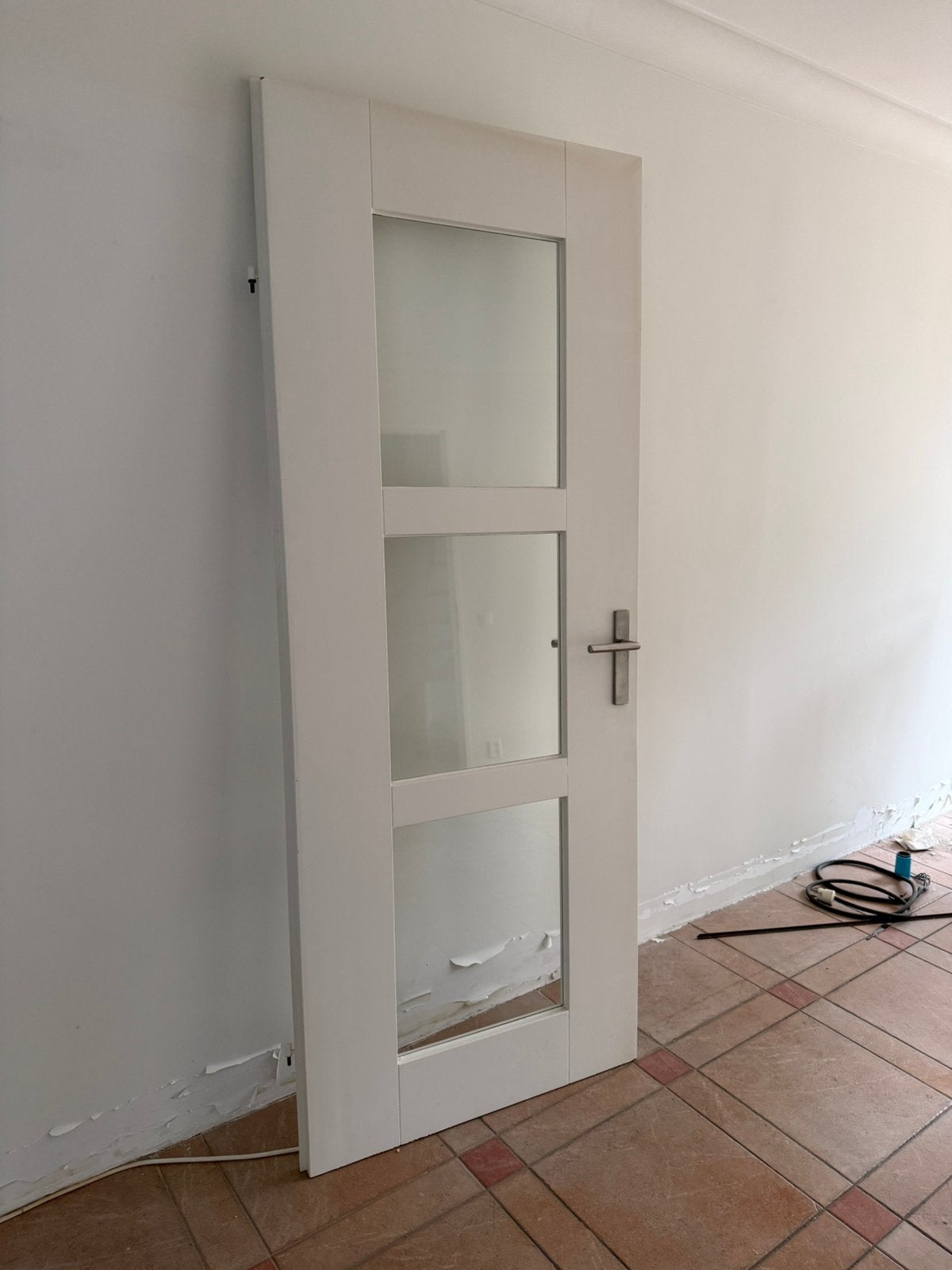Witte opdekdeur met glas – 83 cm breed, Ophalen, Binnendeur, 200 tot 215 cm, Glas