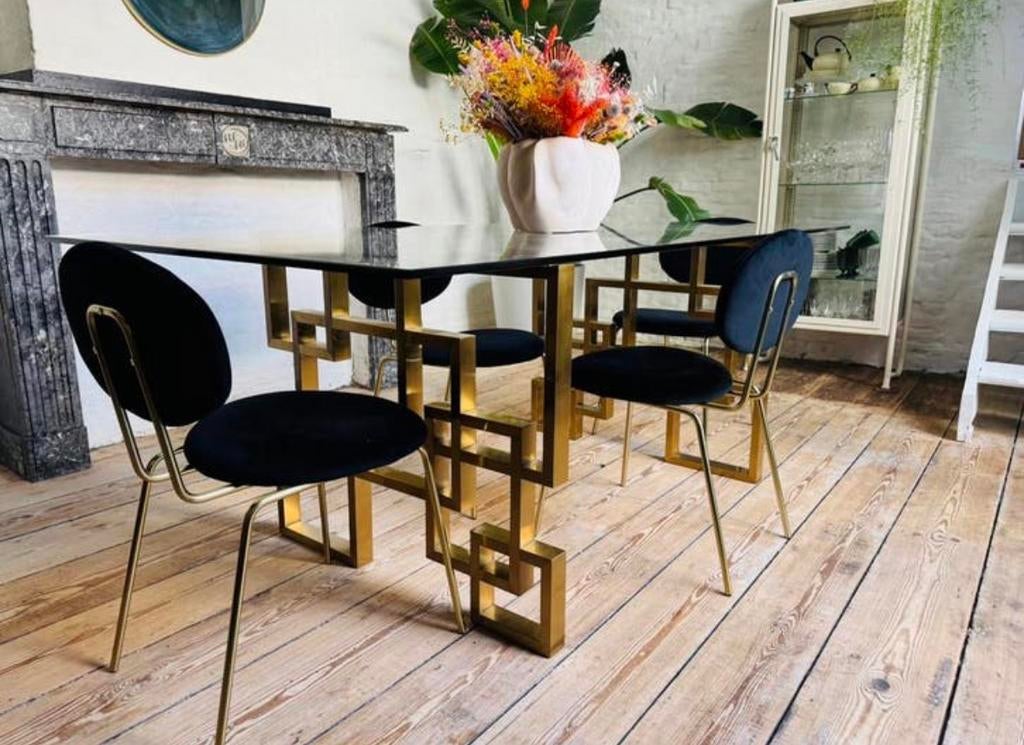 Zwarte velvet eetkamerstoelen, Ophalen, Zo goed als nieuw, Zwart, Vier