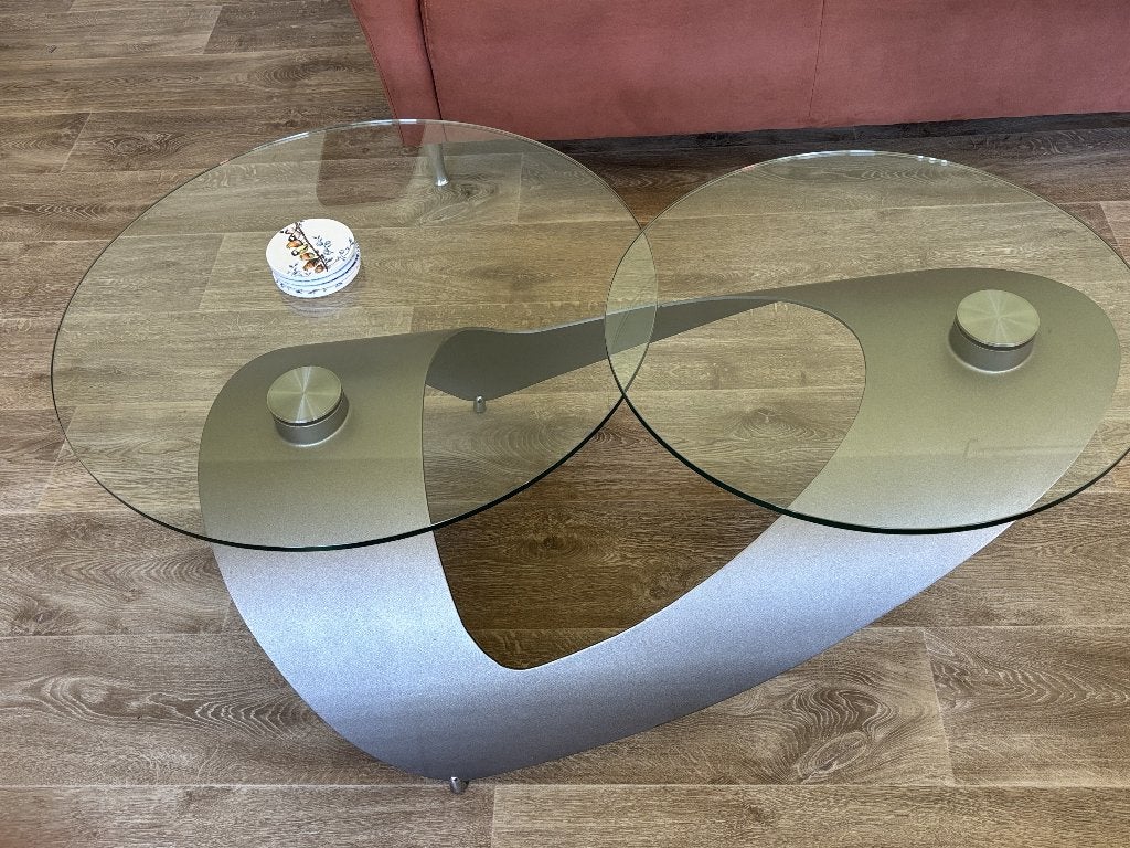 salontafel met beweegbare en dubbele glasplaten, Huis en Inrichting, Tafels | Salontafels, Ophalen, Gebruikt, 100 tot 150 cm, 50 tot 100 cm