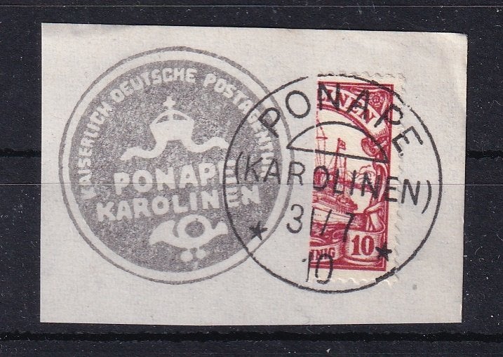 D138) 1905 Karolinen Ponape Mi 9H briefstukje maakwerk, Verzenden, Duitse Keizerrijk, Gestempeld