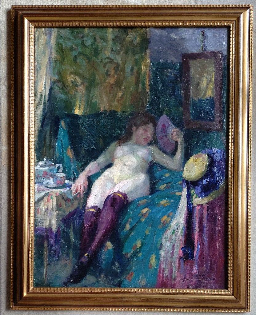 === c a 1900 === vrouwelijk naakt met stockings =GESIGNEERD, Antiek en Kunst, Ophalen