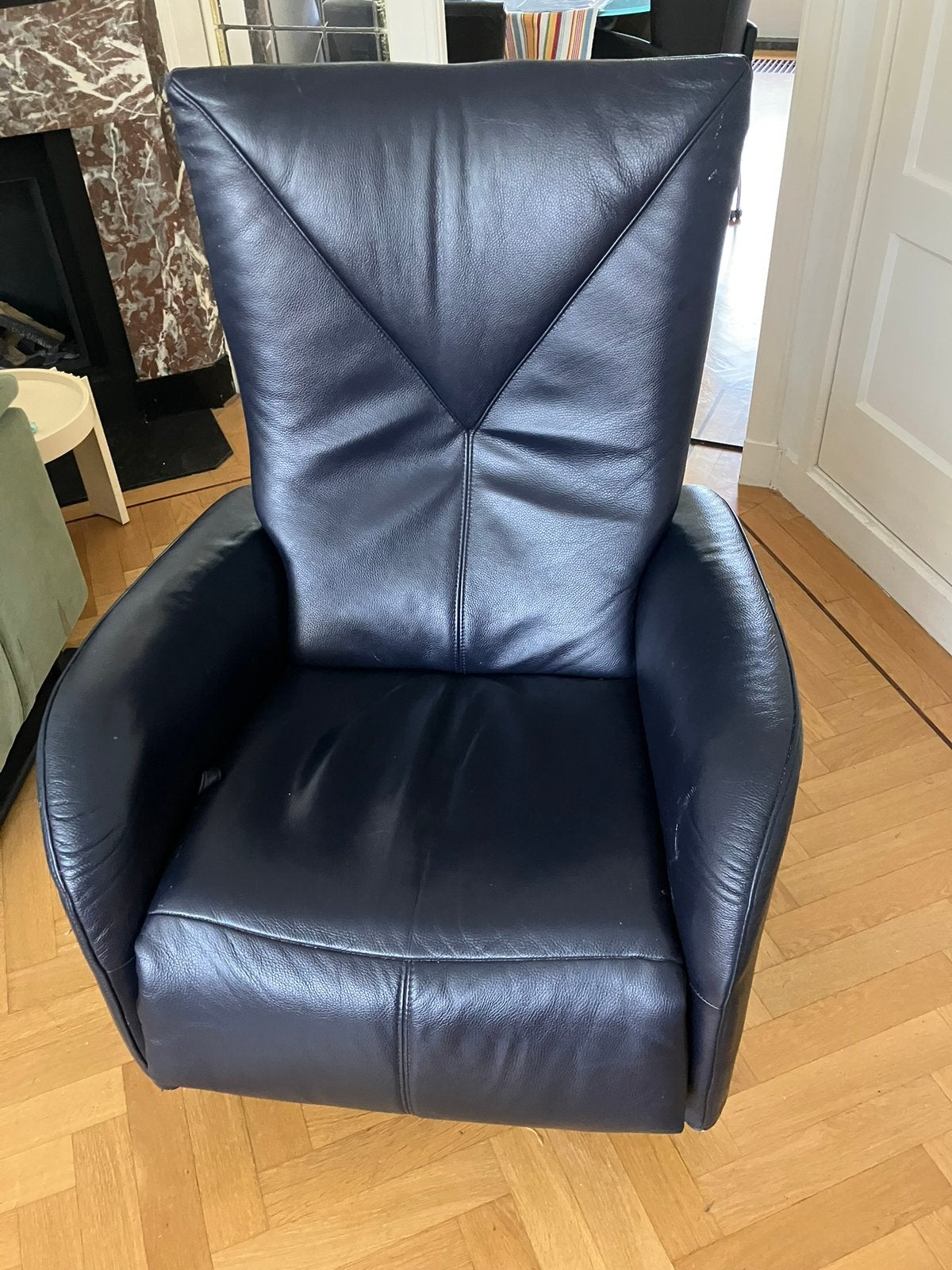 Lederen relaxstoel draaibaar, Ophalen, Gebruikt, Blauw, Leer