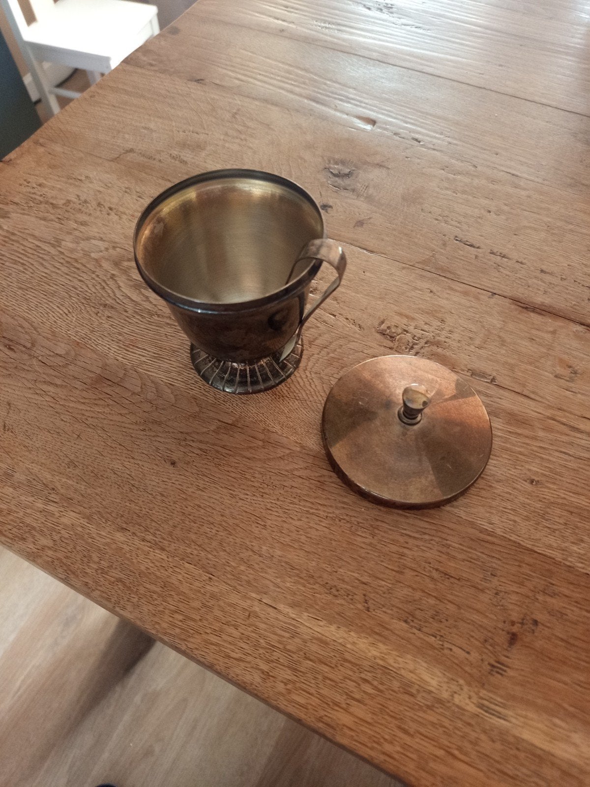 Vintage zilverkleurige beker met deksel, Ophalen of Verzenden