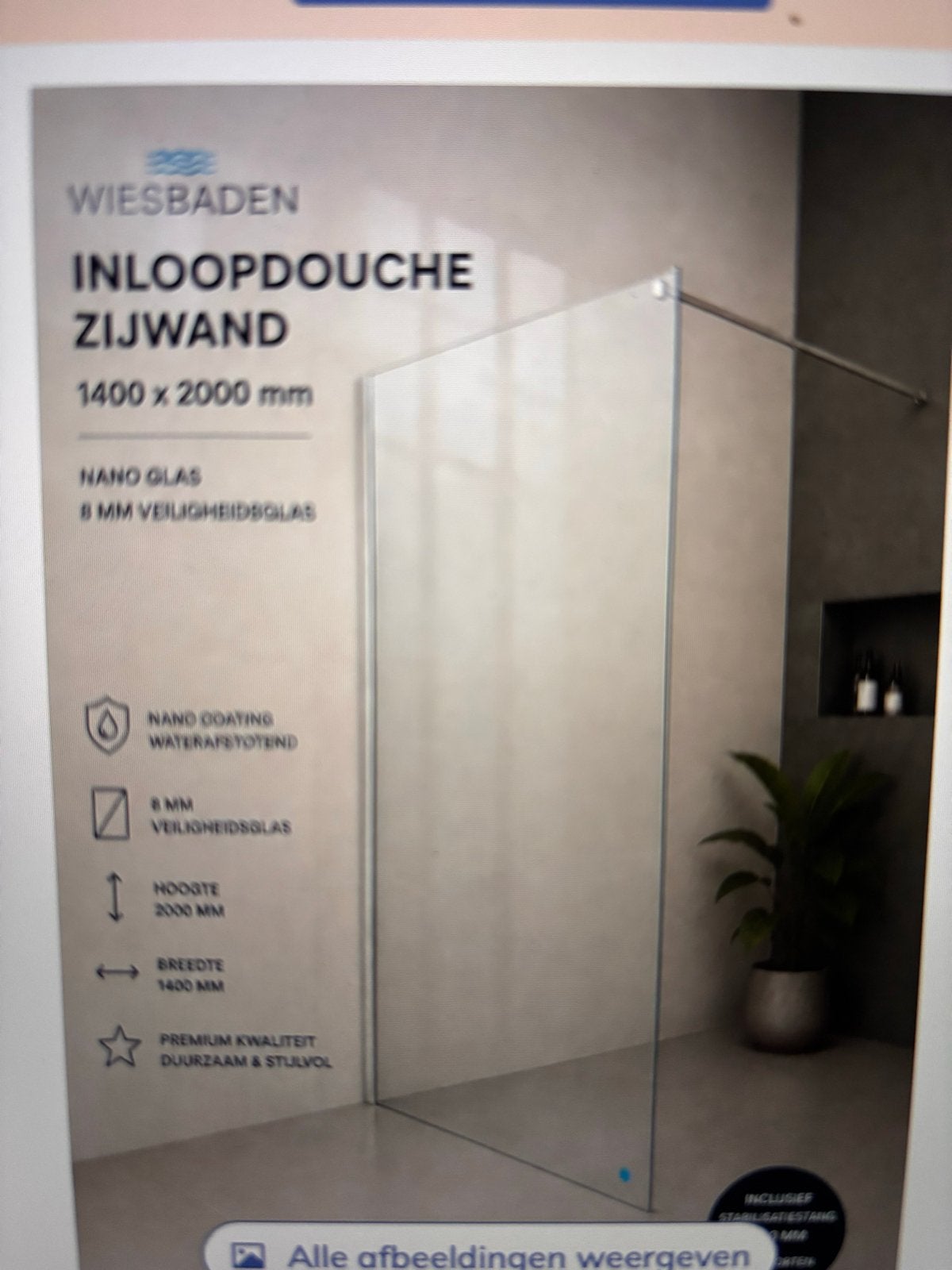 Wiesbaden Douchewand 140x200cm 8mm Nanoglas + Stabilisatiest, Doe-het-zelf en Verbouw, Ophalen, Nieuw, Glas, Douche