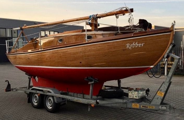 Robber zeilboot - Klassieke houten zeiljacht met trailer, Ophalen, Gebruikt, Binnenboordmotor, Viertaktmotor