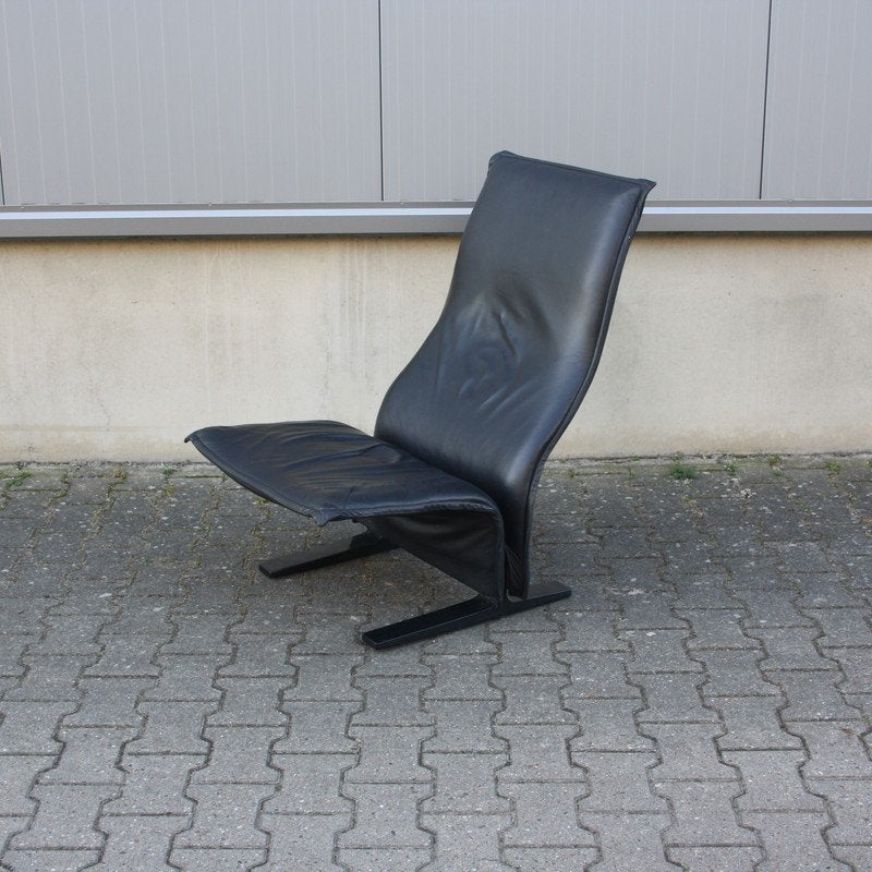 Artifort F784 concorde | zwart leer, Ophalen, Gebruikt, Pierre Paulin , jaren 60, Onbekend