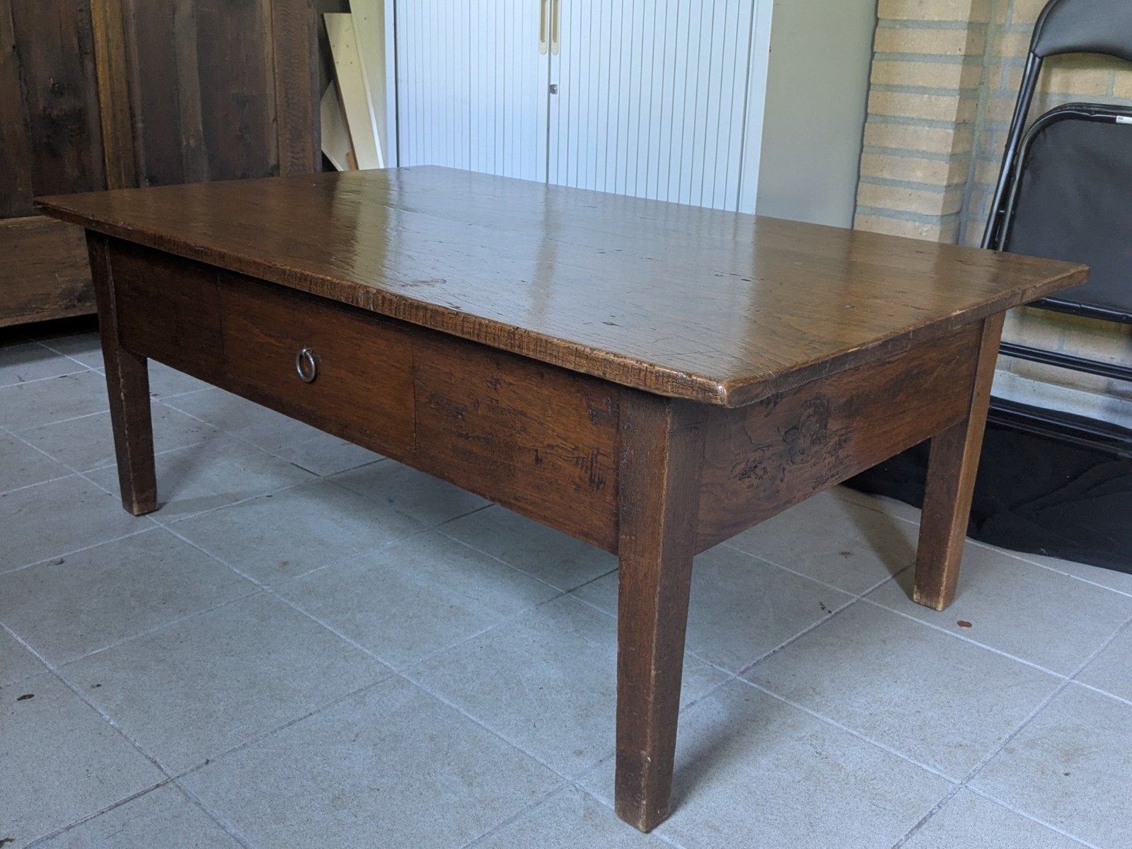 Antieke Eiken boeren salontafel, Ophalen