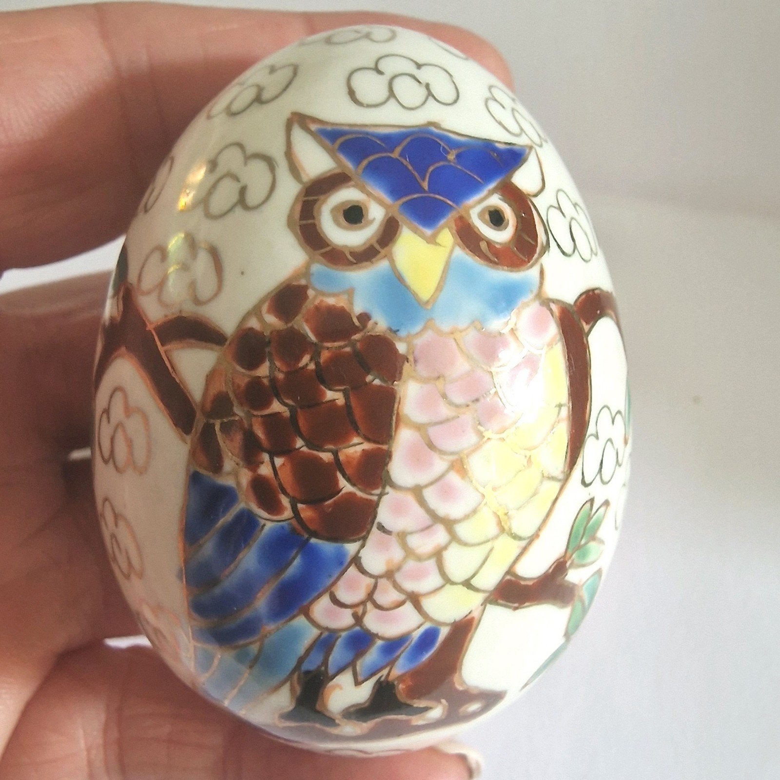 Vintage Cloisonné ei met Uil  - 7 cm, Ophalen of Verzenden