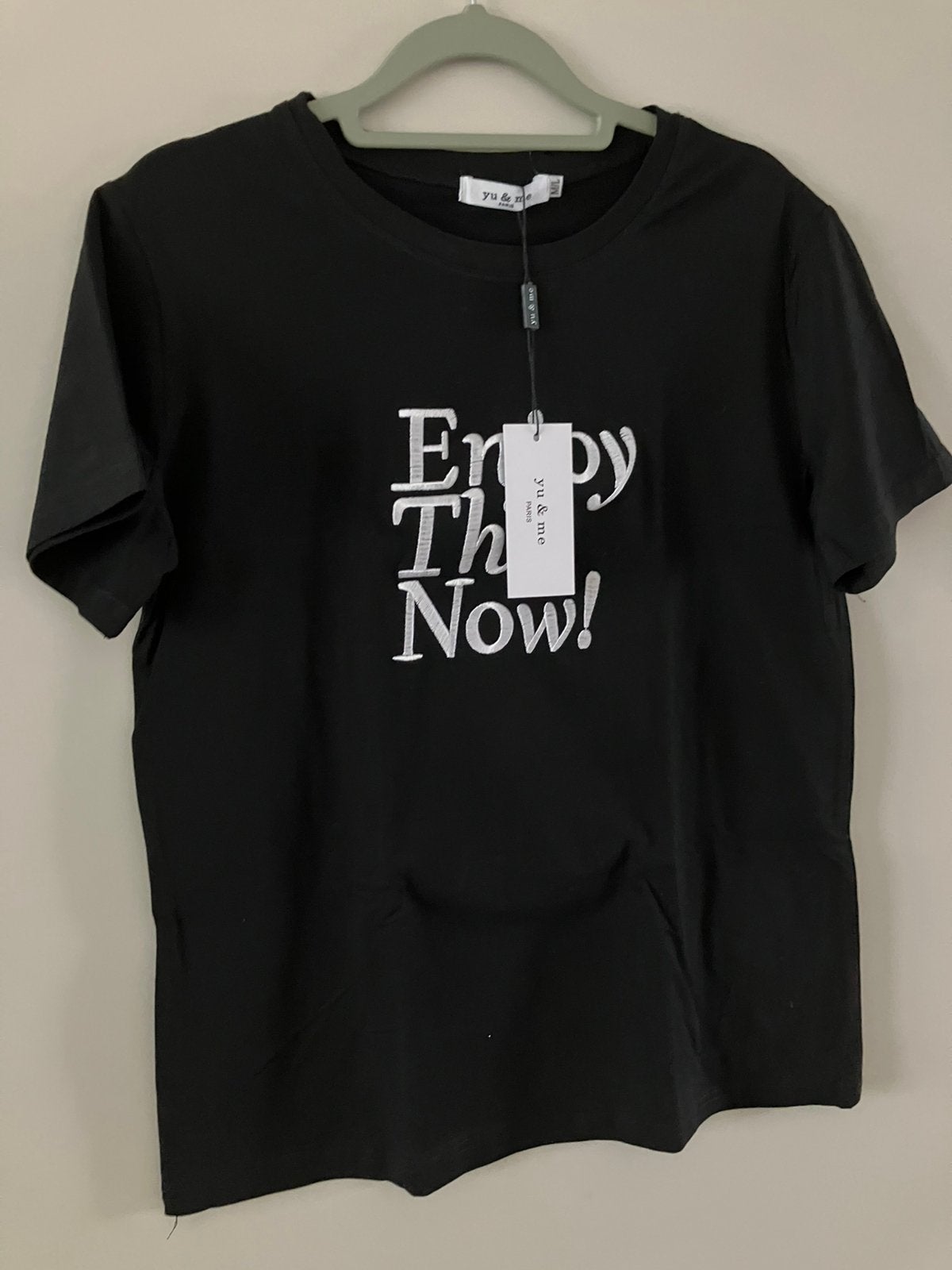 Nieuw/zwart t shirt witte tekst/You & Me-M, Maat 38/40 (M), Zwart, Nieuw, Ophalen of Verzenden
