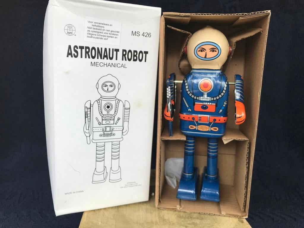 Blikken astronaut robot in originele doos onbespeeld, Verzamelen, Ophalen of Verzenden, Nieuw