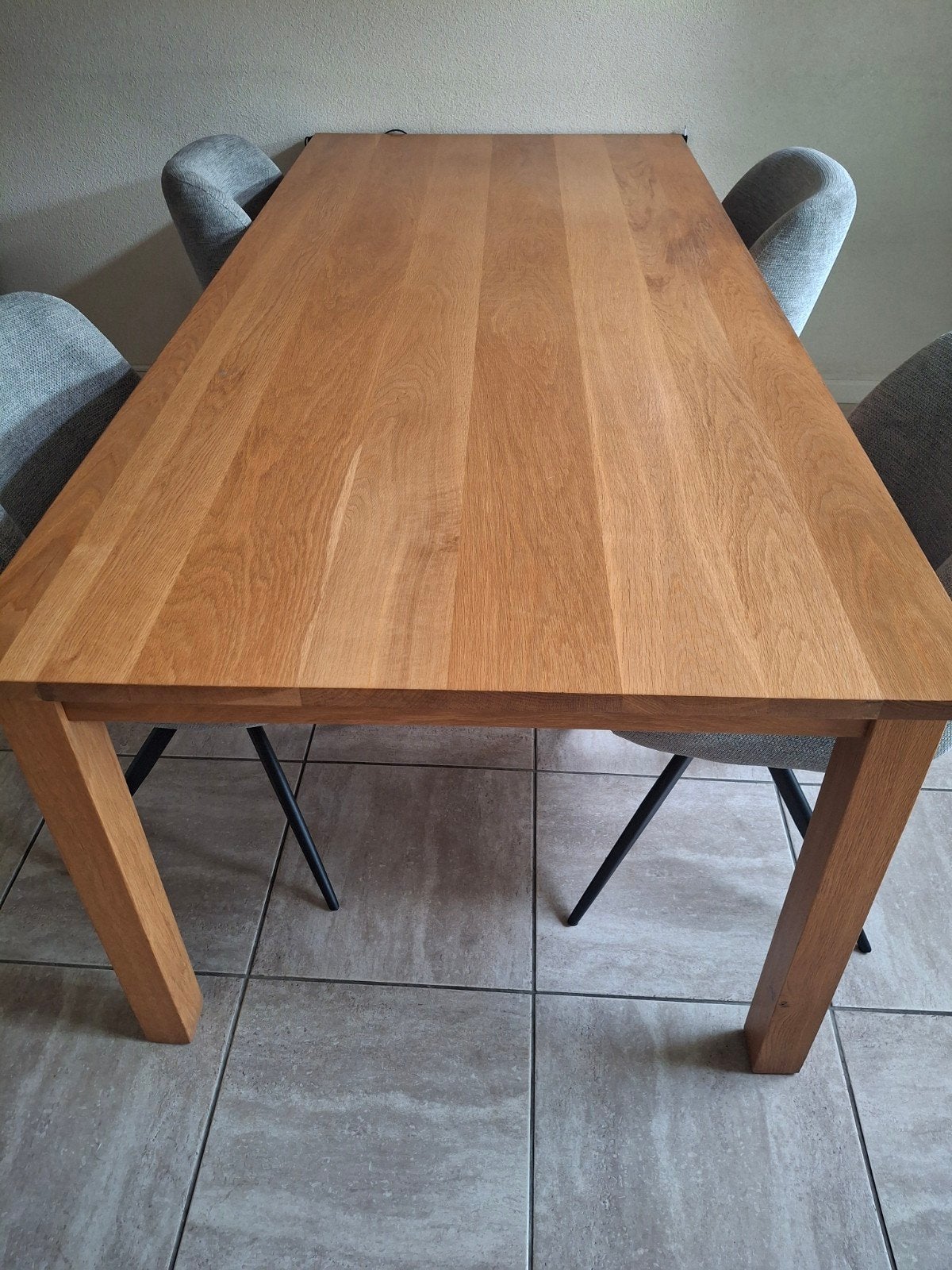 Blank eiken tafel 2.20m.x1.00m., Ophalen, Gebruikt, Eikenhout, 200 cm of meer