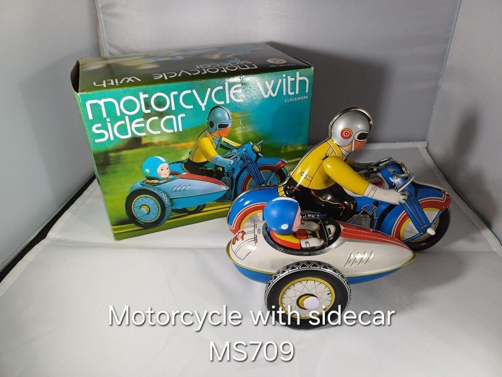 Blikken speelgoed motor met zijspan, Antiek en Kunst, Antiek | Speelgoed, Ophalen of Verzenden