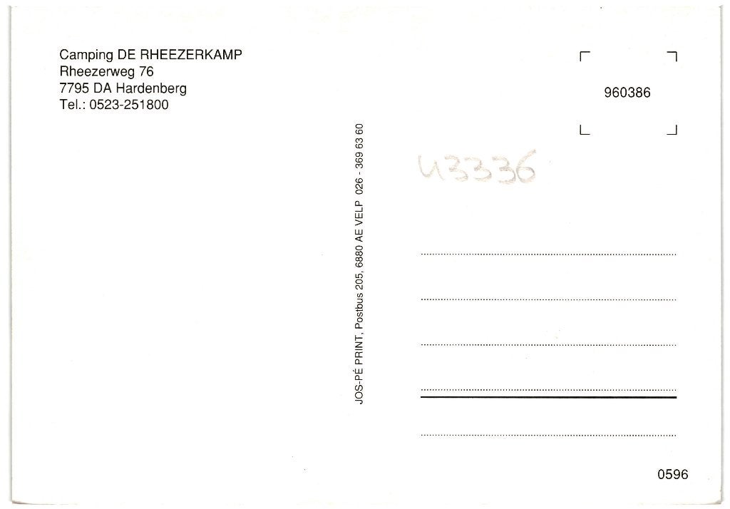 43336 Hardenberg 0596 OV De Rheezerkamp _ Onbeschreven, Verzenden, 1980 tot heden, Ongelopen, Noord-Brabant