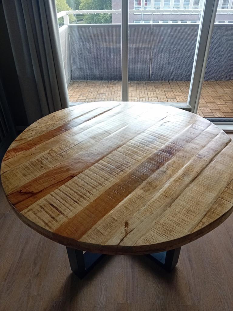 Ronde eettafel mangohout 130 cm, Ophalen, Rond, 100 tot 150 cm, 100 tot 150 cm