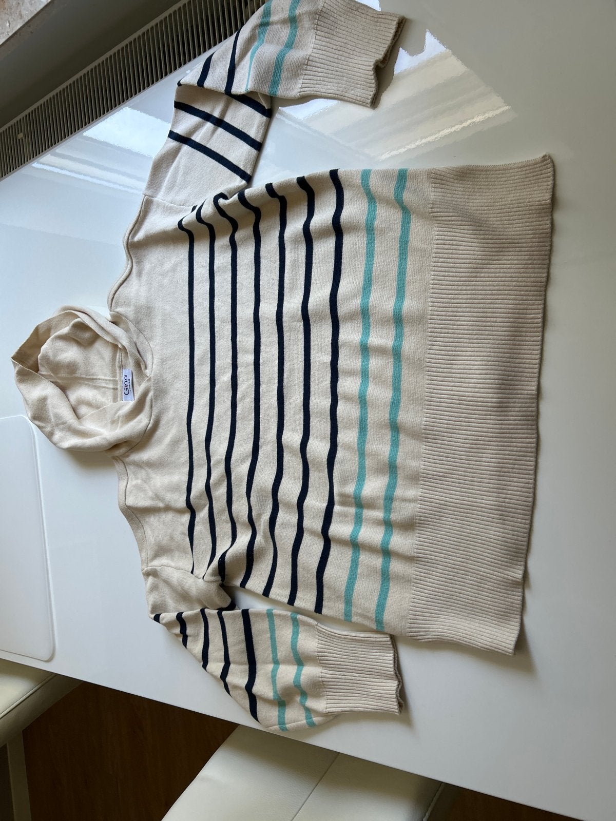 Gina gestreepte hoodie maat L (42/44) - Zo goed als nieuw, Ophalen of Verzenden, Zo goed als nieuw, Maat 42/44 (L), Beige