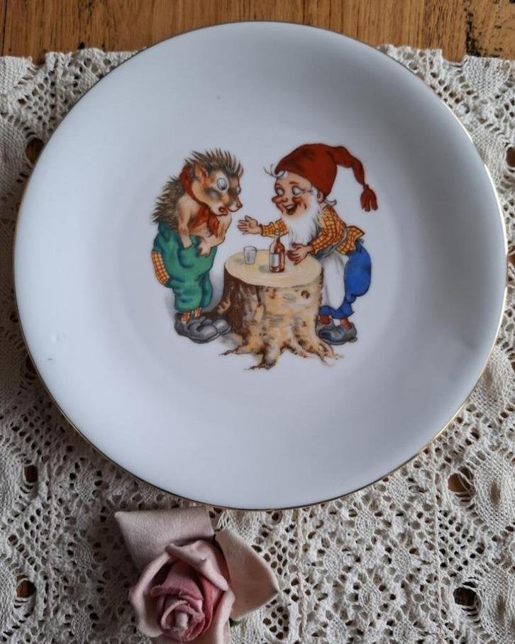 Vintage kinderbordje met kabouter en egel, Bavaria, Ophalen of Verzenden