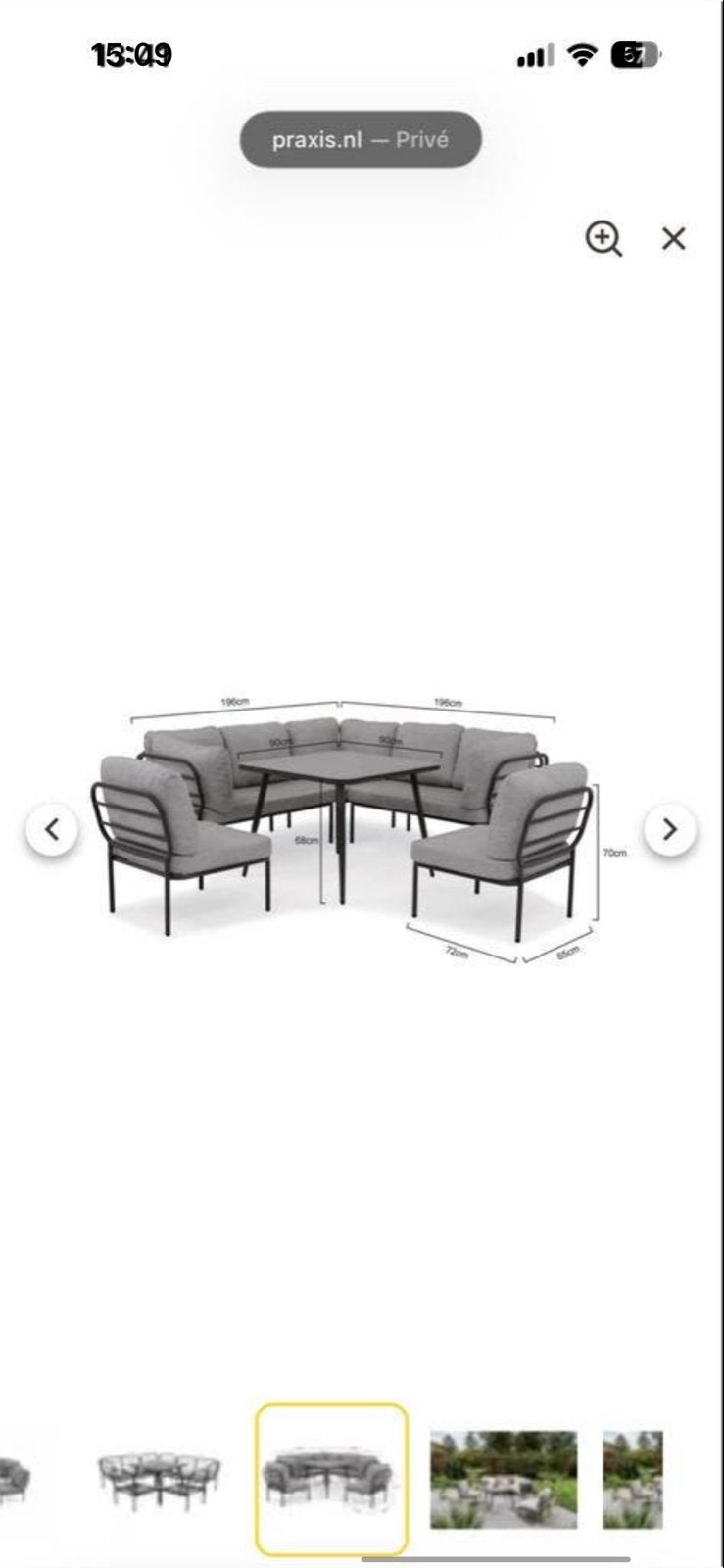 Tafel van loungeset - Grijs, Ophalen, 5 zitplaatsen, Eettafel, Tuinset