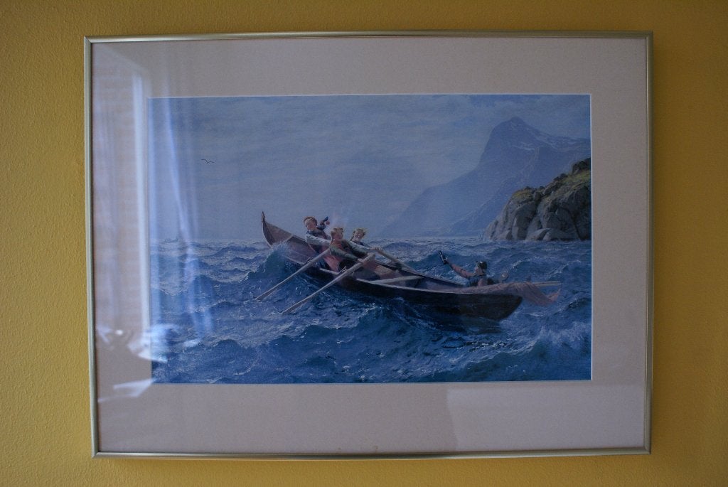 Fjordentafereel. Dronkelap laat zich door een paar leuke, Ophalen, Zo goed als nieuw, Minder dan 50 cm, Schilderij