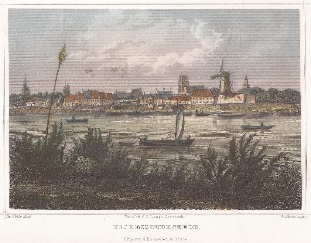 Gezicht Wijk bij Duurstede Staalgravure Terwen gekleurd fraa