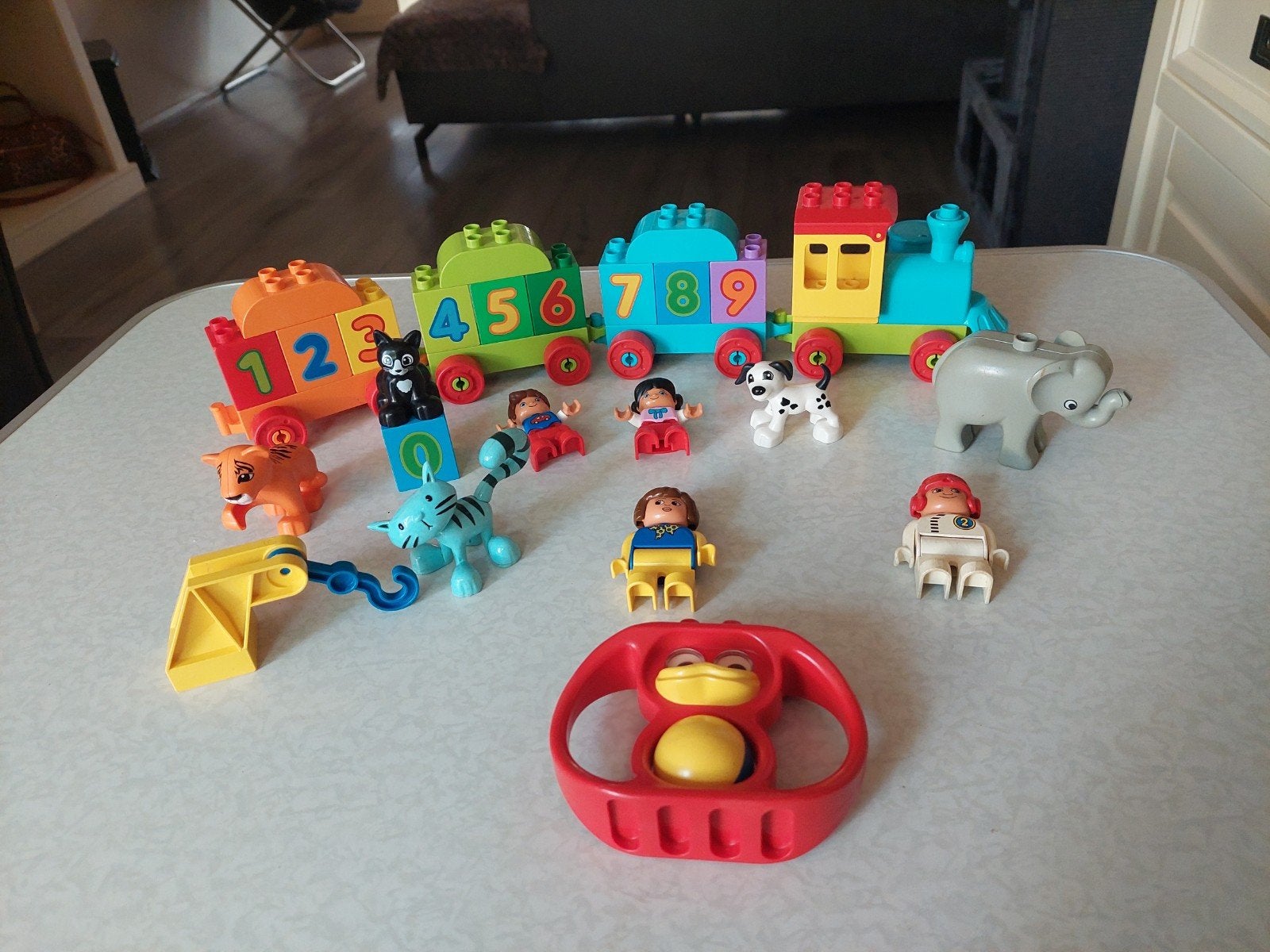 Lego Duplo Getallen Trein met extra figuren en dieren, Gebruikt, Overige thema's, Ophalen of Verzenden, Duplo